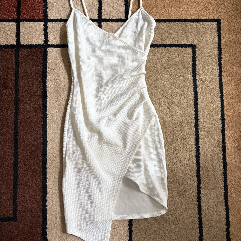 Elegant Asymmetrical White Wrap Dress